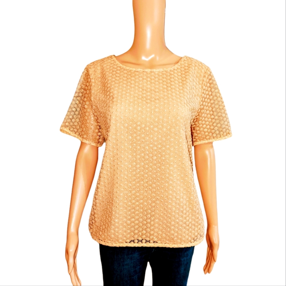 Diane Von Furstenberg Crochet  Lace Gold Blouse Sz M